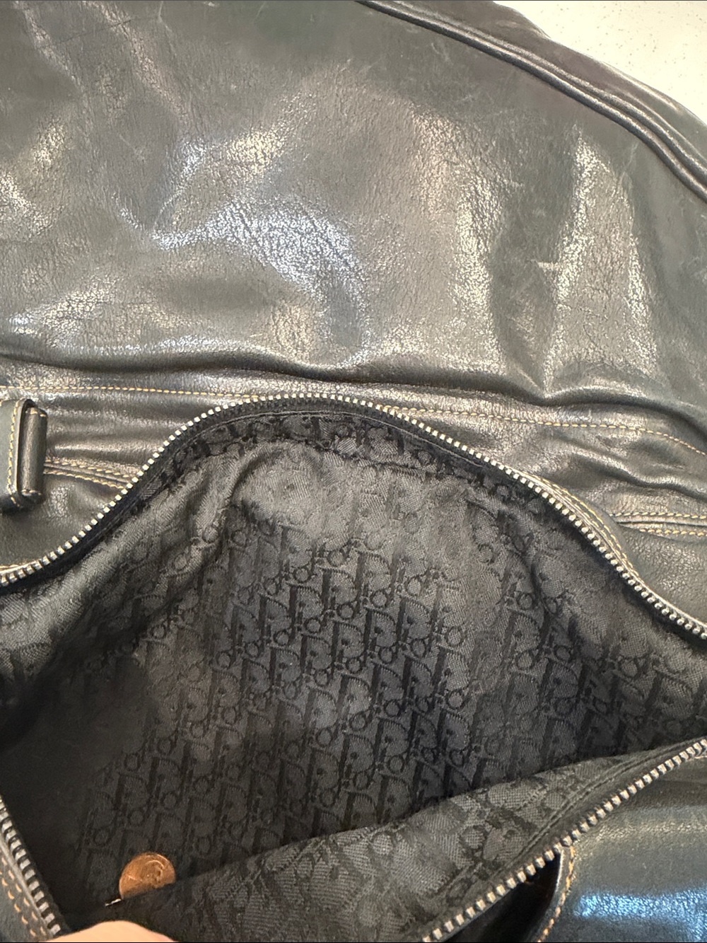 Dior Black Leather Shoulder Bag with Brown Trim - Picture 12 of 13